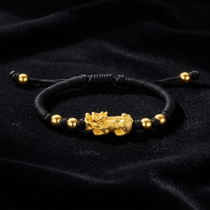 Pixiu Bracelet - Feng Shui Wealth Bracelet with Red & Black Cord for Luck & Prosperity - Tibet Art