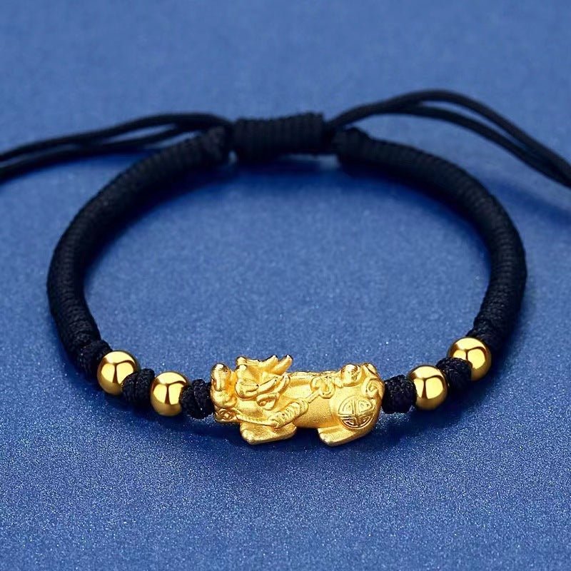 Pixiu Bracelet - Feng Shui Wealth Bracelet with Red & Black Cord for Luck & Prosperity - Tibet Art