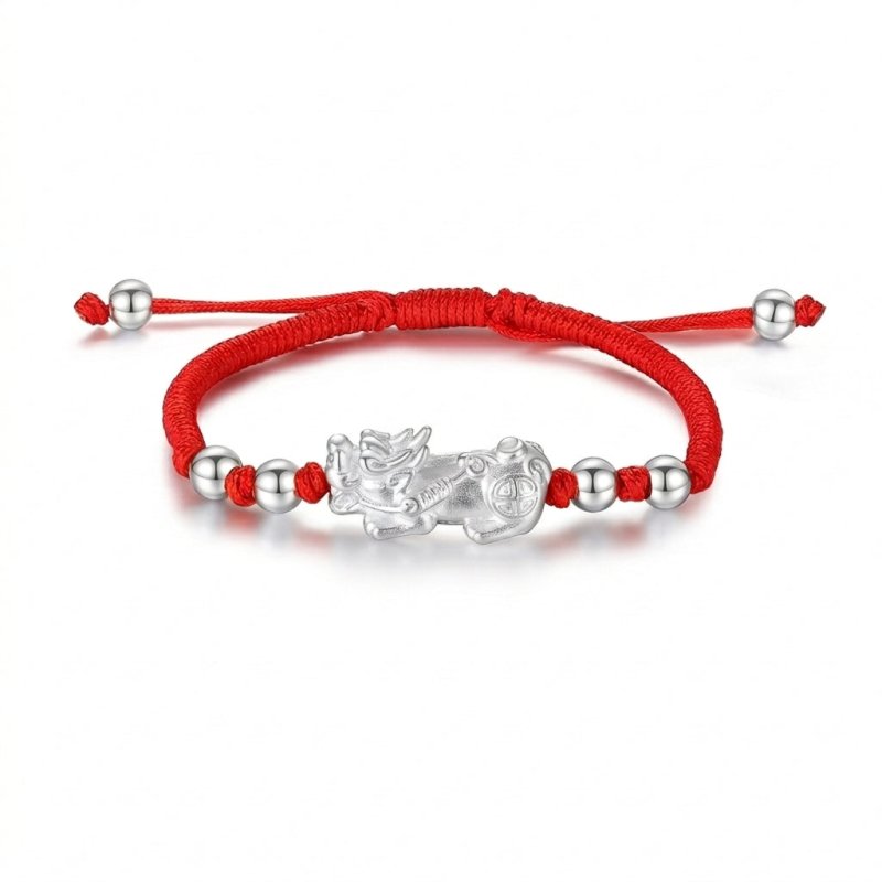 Pixiu Bracelet - Feng Shui Wealth Bracelet with Red & Black Cord for Luck & Prosperity - Tibet Art