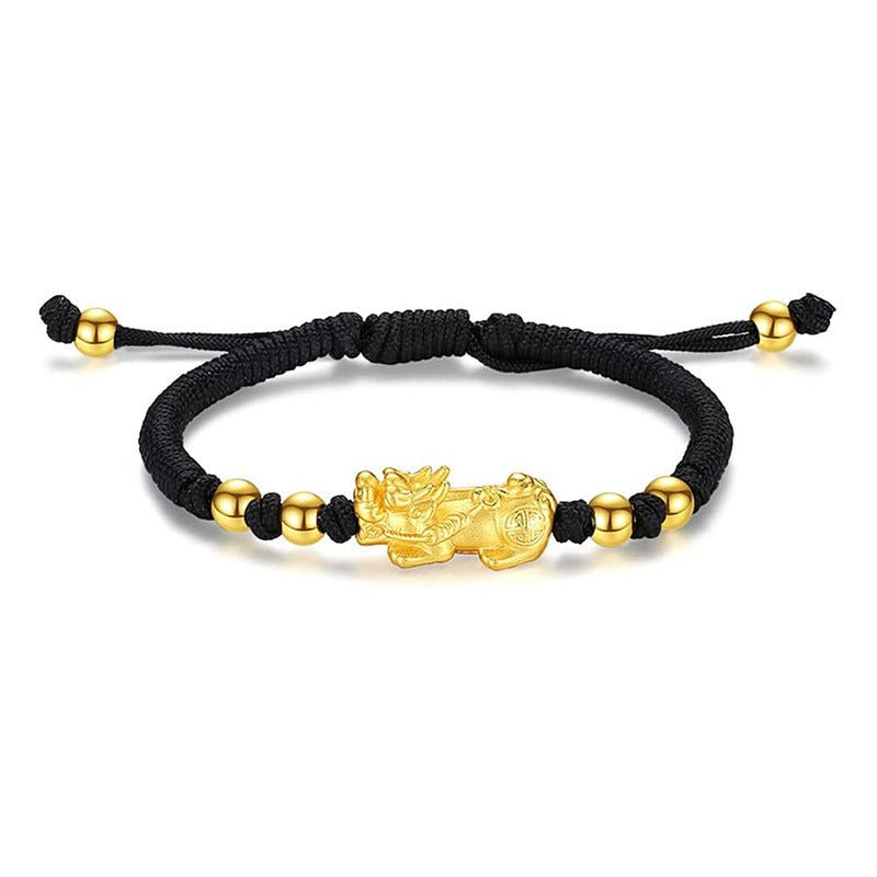 Pixiu Bracelet - Feng Shui Wealth Bracelet with Red & Black Cord for Luck & Prosperity - Tibet Art