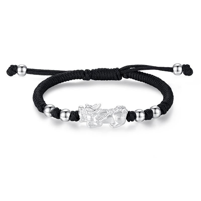 Pixiu Bracelet - Feng Shui Wealth Bracelet with Red & Black Cord for Luck & Prosperity - Tibet Art
