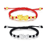 Pixiu Bracelet - Feng Shui Wealth Bracelet with Red & Black Cord for Luck & Prosperity - Tibet Art