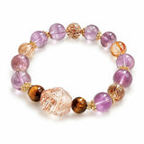 Black Gold Super Seven Crystal Bracelet — Premium Rutilated Quartz - Purple Pagoda + Tiger Eye Mix 9-10mmTibet Art
