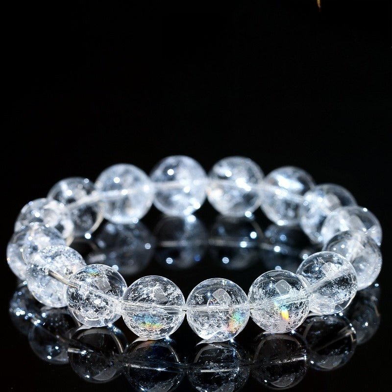 Azeztulite Clear Quartz Bracelet — Bright Beads with a Rainbow Flash - 7–7.7mm Single Strand (Approx. 24 Beads)Tibet Art
