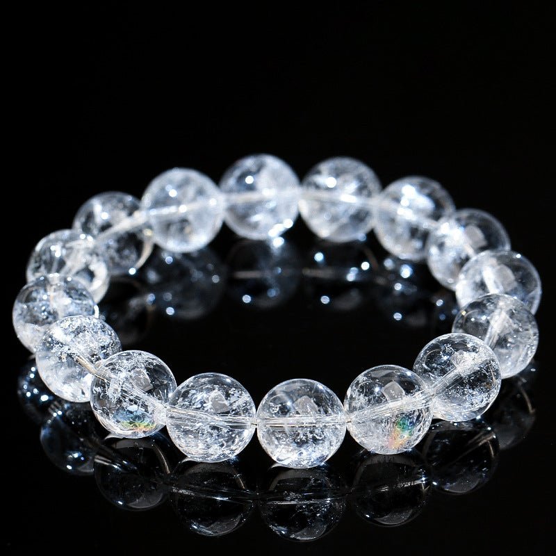 Azeztulite Clear Quartz Bracelet — Bright Beads with a Rainbow Flash - 7–7.7mm Single Strand (Approx. 24 Beads)Tibet Art