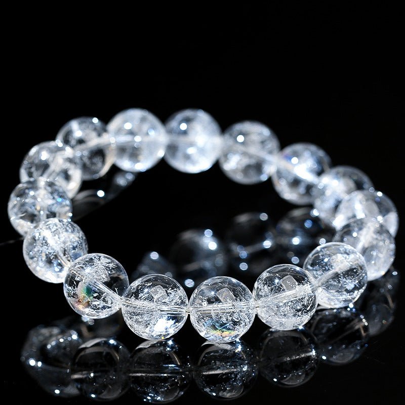 Azeztulite Clear Quartz Bracelet — Bright Beads with a Rainbow Flash - 7–7.7mm Single Strand (Approx. 24 Beads)Tibet Art