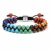 Rainbow Crystal Beaded Bracelet — Double-Strand 6mm Agate & Chalcedony Tibet Art