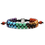Rainbow Crystal Beaded Bracelet — Double-Strand 6mm Agate & Chalcedony - RainbowTibet Art