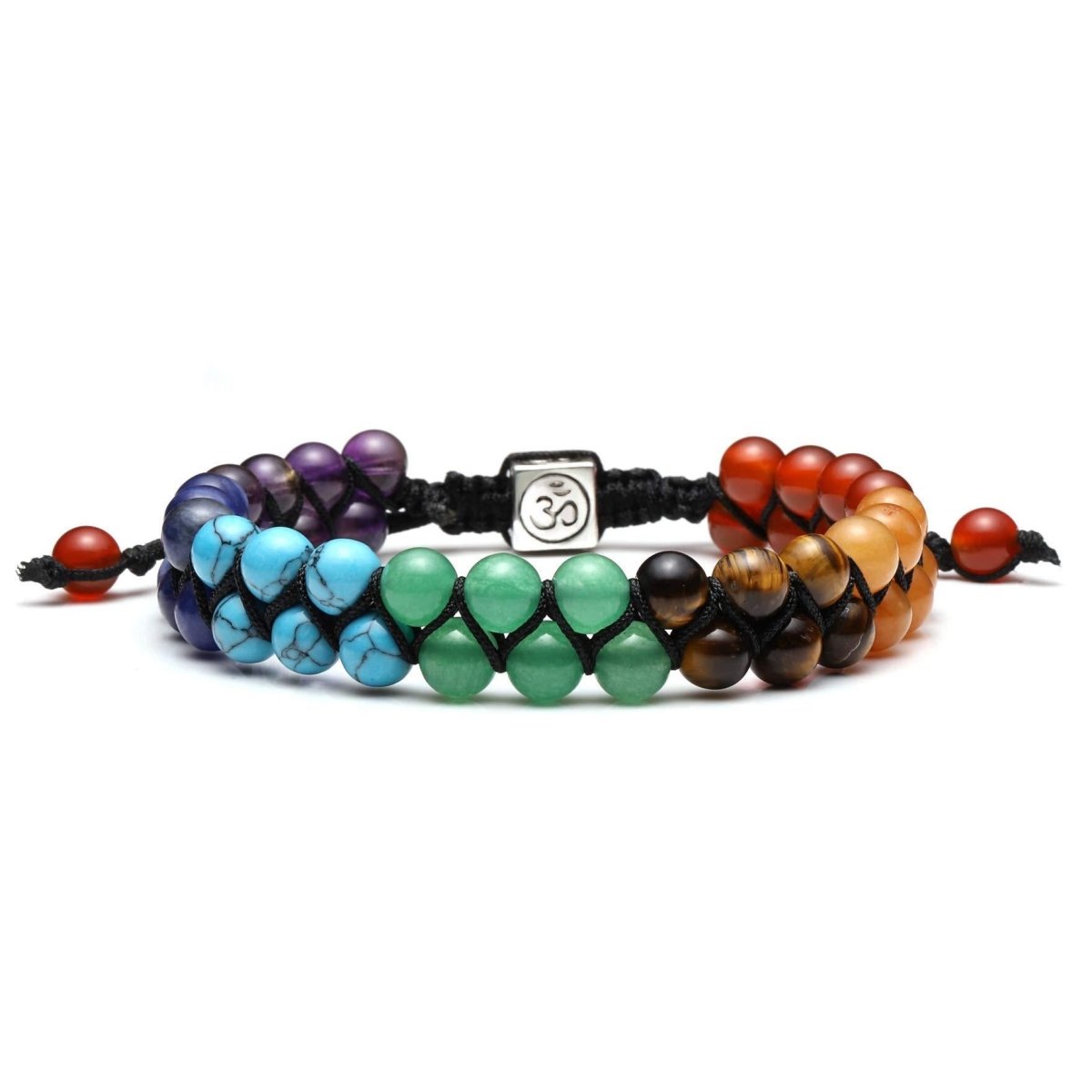 Rainbow Crystal Beaded Bracelet — Double-Strand 6mm Agate & Chalcedony - RainbowTibet Art