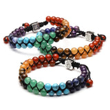 Rainbow Crystal Beaded Bracelet — Double-Strand 6mm Agate & Chalcedony - RainbowTibet Art