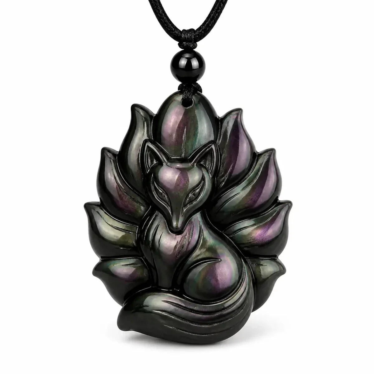 Nine-Tailed Fox Rainbow Obsidian Necklace — Ancient Guardian of Love & Loyalty Tibet Art