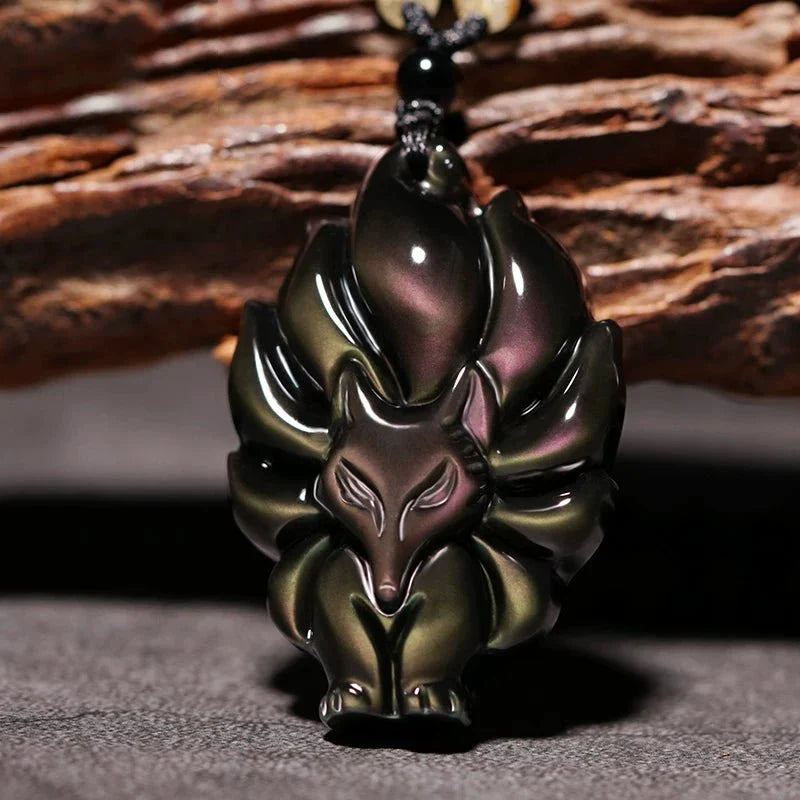 Nine-Tailed Fox Rainbow Obsidian Necklace — Ancient Guardian of Love & Loyalty - Tibet Art