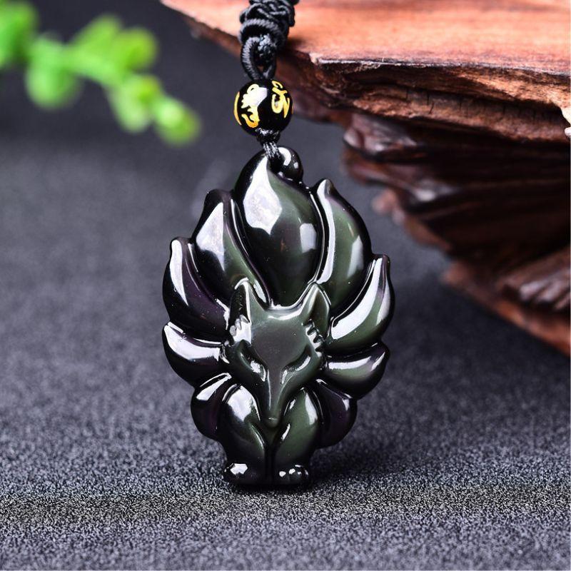 Nine-Tailed Fox Rainbow Obsidian Necklace — Ancient Guardian of Love & Loyalty - Tibet Art