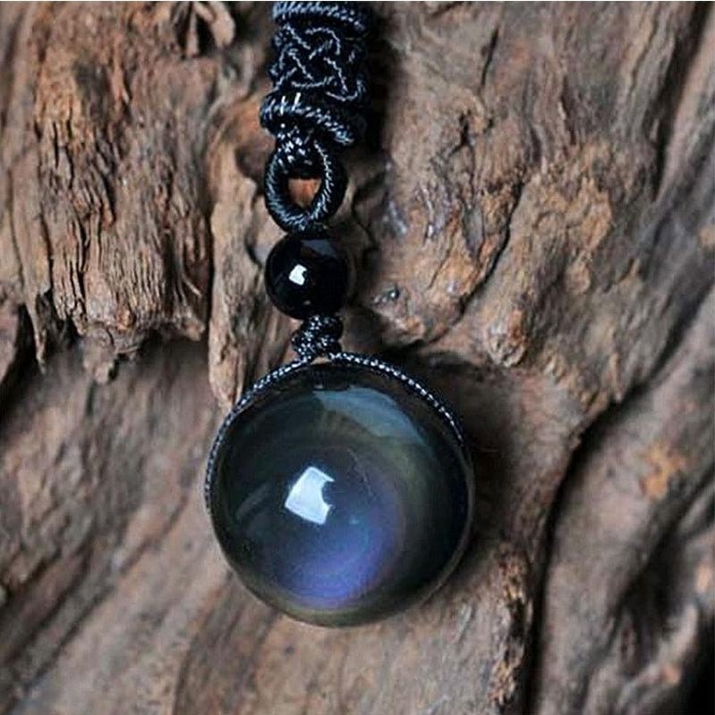 Obsidian Necklace - Rainbow Obsidian - Tibet Art