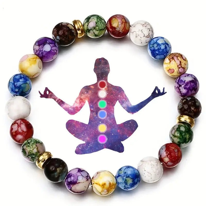 Rainbow Resin Yoga Bracelet — 8mm Chakra Beads for Daily Wear - 8mmTibet Art