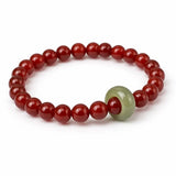 Red Agate & Jadeite Running Ring Bracelet — A Loose Green Ring on a Red Strand Tibet Art
