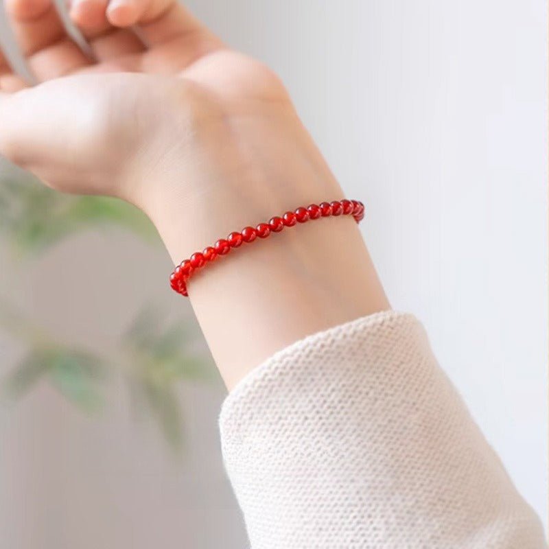 Red Agate Plain Bead Bracelet — The Clean Red Circle, Nothing Added - 3mm Plain Beads14cmTibet Art