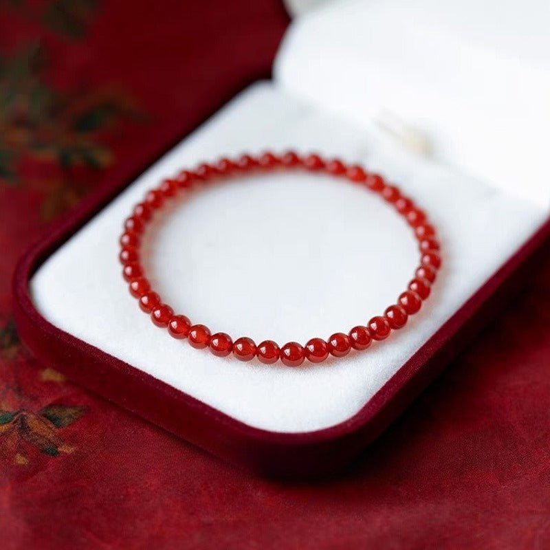 Red Agate Plain Bead Bracelet — The Clean Red Circle, Nothing Added - 3mm Plain Beads14cmTibet Art