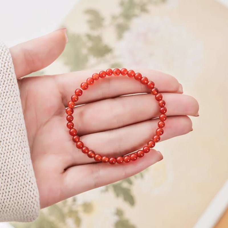 Red Agate Plain Bead Bracelet — The Clean Red Circle, Nothing Added - 3mm Plain Beads14cmTibet Art