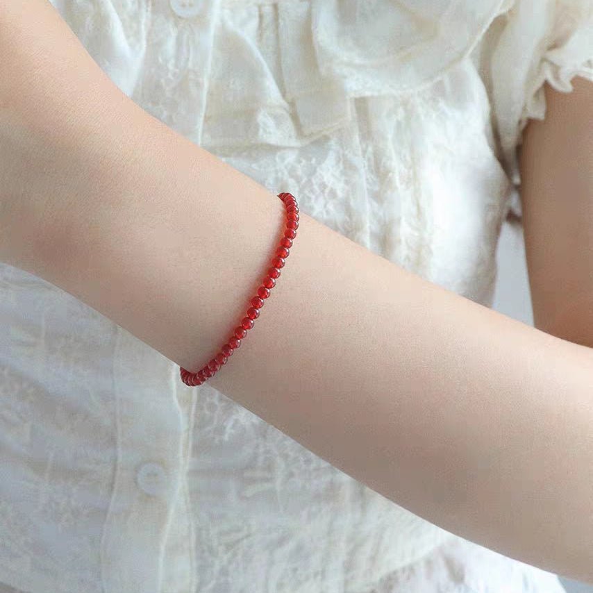 Red Agate Plain Bead Bracelet — The Clean Red Circle, Nothing Added - 8mm Plain Beads14cmTibet Art