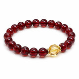 Pomegranate Red Agate & Yellow Crystal Bracelet — Red for Luck, Gold for Wealth Tibet Art
