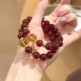 Pomegranate Red Agate & Yellow Crystal Bracelet — Red for Luck, Gold for Wealth - Red & Gold with K9 CharmTibet Art