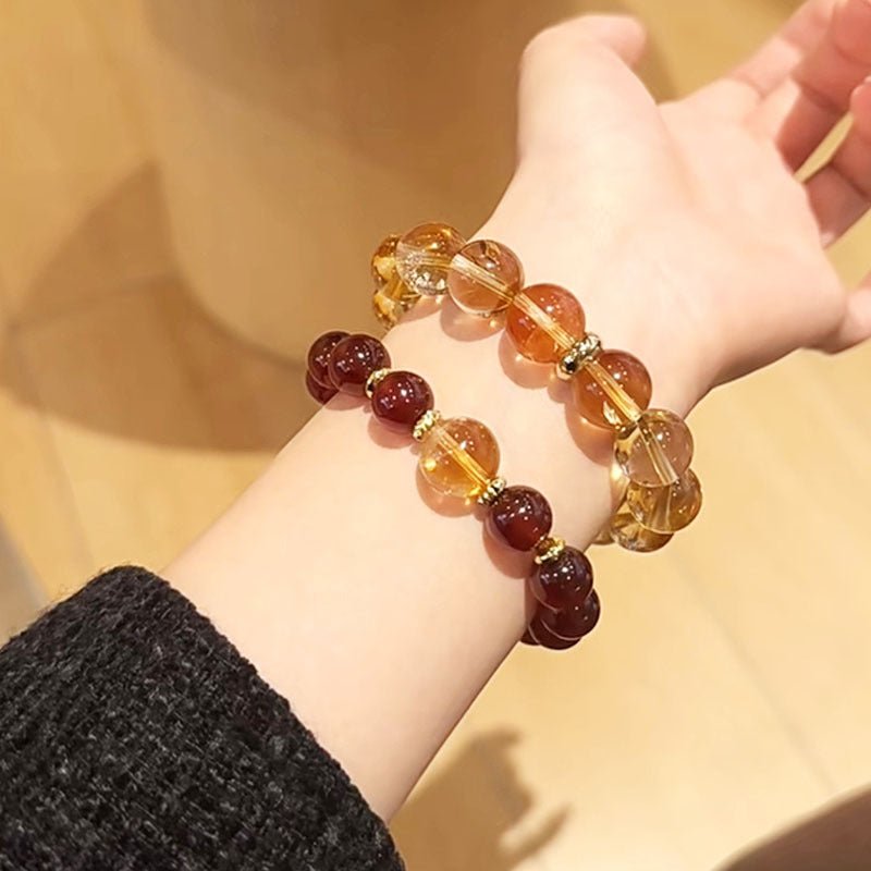 Pomegranate Red Agate & Yellow Crystal Bracelet — Red for Luck, Gold for Wealth - Red & Gold with K9 CharmTibet Art