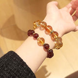 Pomegranate Red Agate & Yellow Crystal Bracelet — Red for Luck, Gold for Wealth - Red & Gold with K9 CharmTibet Art