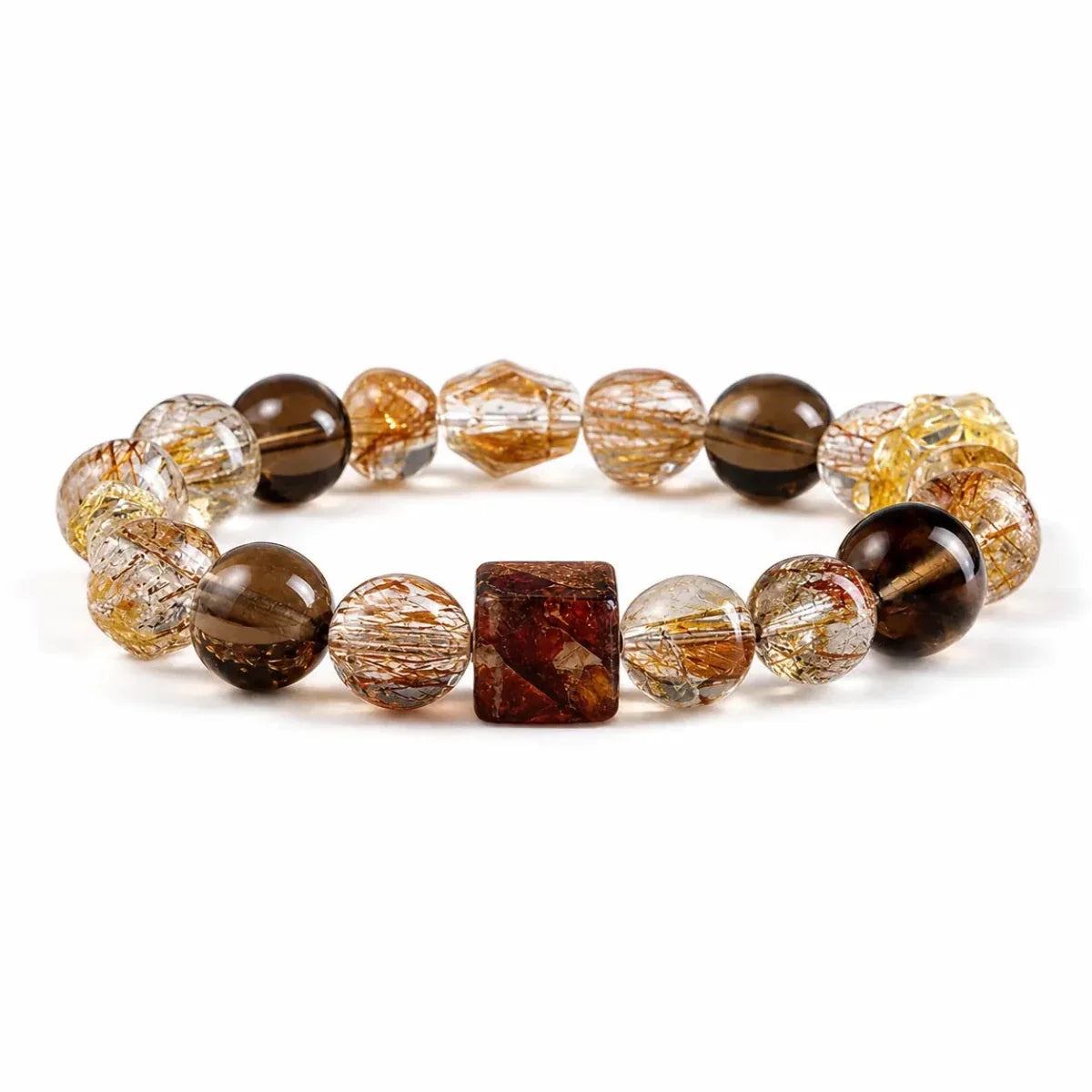 Black Gold Super Seven Crystal Bracelet — Premium Rutilated Quartz Tibet Art