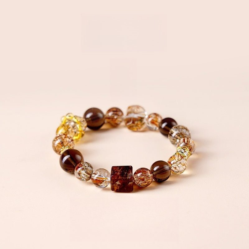Black Gold Super Seven Crystal Bracelet — Premium Rutilated Quartz - Red Phantom Sugar CubeTibet Art