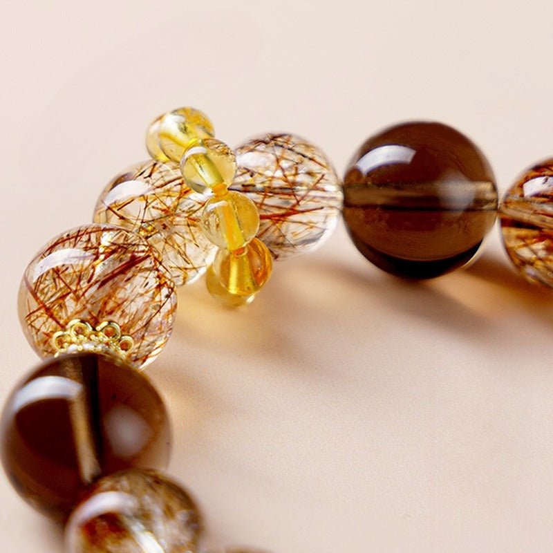 Black Gold Super Seven Crystal Bracelet — Premium Rutilated Quartz - Red Phantom Sugar CubeTibet Art