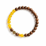 Sandalwood & Yellow Agate Bracelet — Wood Grain, Golden Beads, Putuo Mountain Spirit Tibet Art