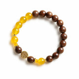 Sandalwood & Yellow Agate Bracelet — Wood Grain, Golden Beads, Putuo Mountain Spirit Tibet Art