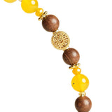 Sandalwood & Yellow Agate Bracelet — Wood Grain, Golden Beads, Putuo Mountain Spirit - Single Loop8mmTibet Art