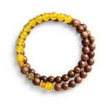 Sandalwood & Yellow Agate Bracelet — Wood Grain, Golden Beads, Putuo Mountain Spirit Tibet Art