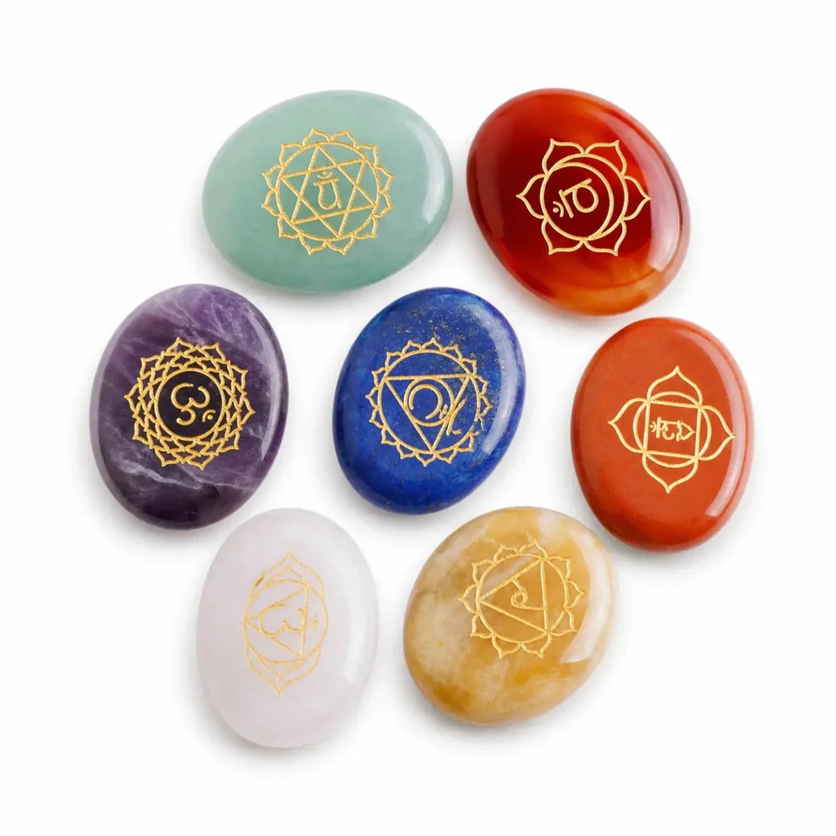 7-Chakra Rune Stone Set — Engraved Agate for Meditation & Energy Work Tibet Art