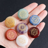 7-Chakra Rune Stone Set — Engraved Agate for Meditation & Energy Work - Large Round Disc (7 pcs)Tibet Art
