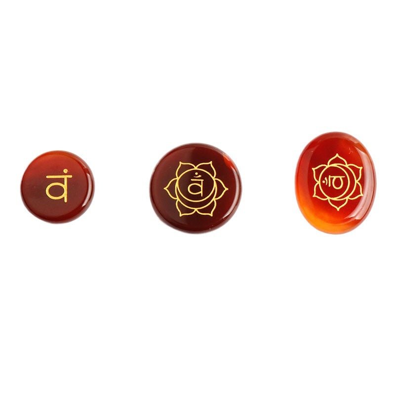 7-Chakra Rune Stone Set — Engraved Agate for Meditation & Energy Work - Large Round Disc (7 pcs)Tibet Art