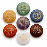 7-Chakra Rune Stone Set — Engraved Agate for Meditation & Energy Work - Large Round Disc (7 pcs)Tibet Art