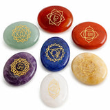 7-Chakra Rune Stone Set — Engraved Agate for Meditation & Energy Work - Oval (7 pcs)Tibet Art