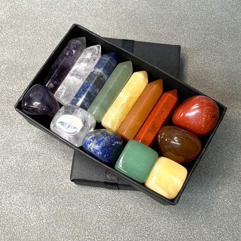 Natural Crystal Point Set — Seven Raw Stones for Desk, Shelf, or Stillness - Complete SetTibet Art