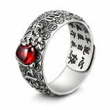 Garnet Ring - Pixiu & Heart Sutra Tibet Art