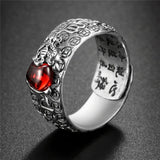 Garnet Ring - Pixiu & Heart Sutra - Tibet Art