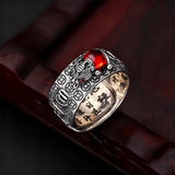 Garnet Ring - Pixiu & Heart Sutra - Tibet Art