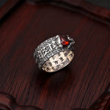 Garnet Ring - Pixiu & Heart Sutra - Tibet Art