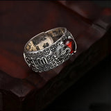 Garnet Ring - Pixiu & Heart Sutra - Tibet Art
