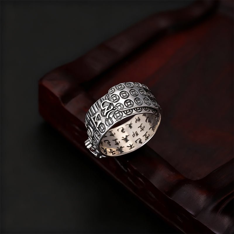 Garnet Ring - Pixiu & Heart Sutra - Tibet Art