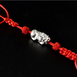 Red String Bracelet - Silver Pixiu for Wealth - Tibet Art
