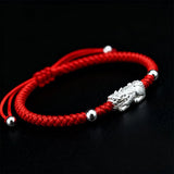 Red String Bracelet - Silver Pixiu for Wealth - Tibet Art