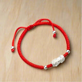 Red String Bracelet - Silver Pixiu for Wealth - Tibet Art